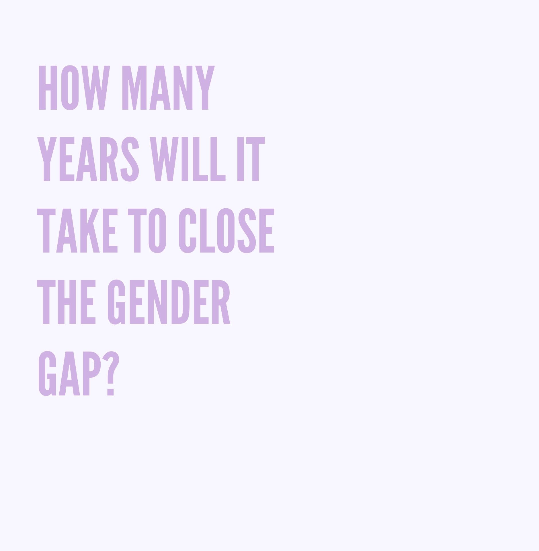 Purple test that reads "How many years will it take to close the gender gap"