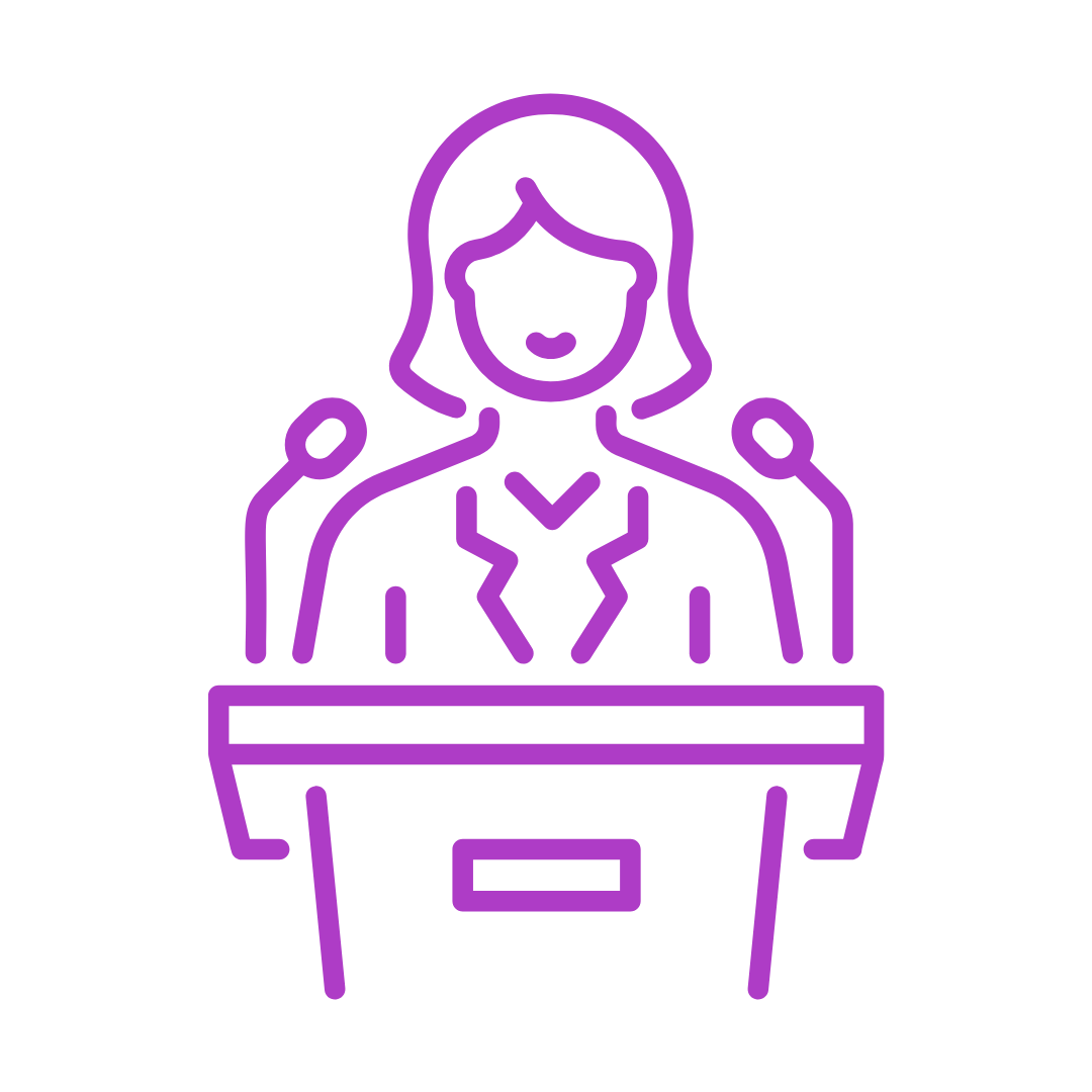 A bright purple and pink exclamation mark. 