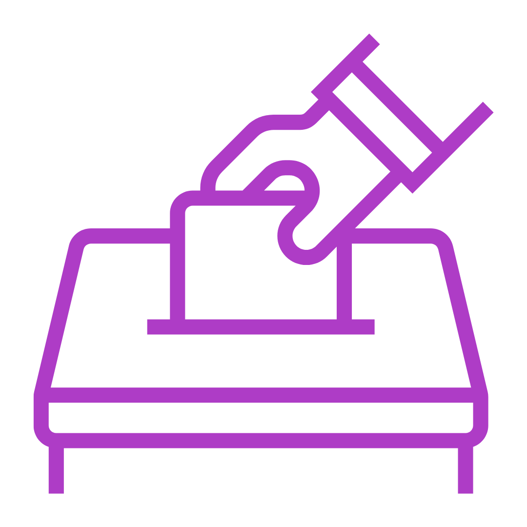 A bright purple and pink exclamation mark. 