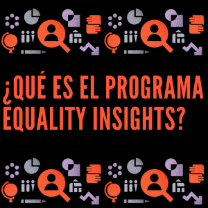 A black tile with Equality Insights dimensions at the top and bottom, surrounding the words ¿Qué es el programa Equality Insights?